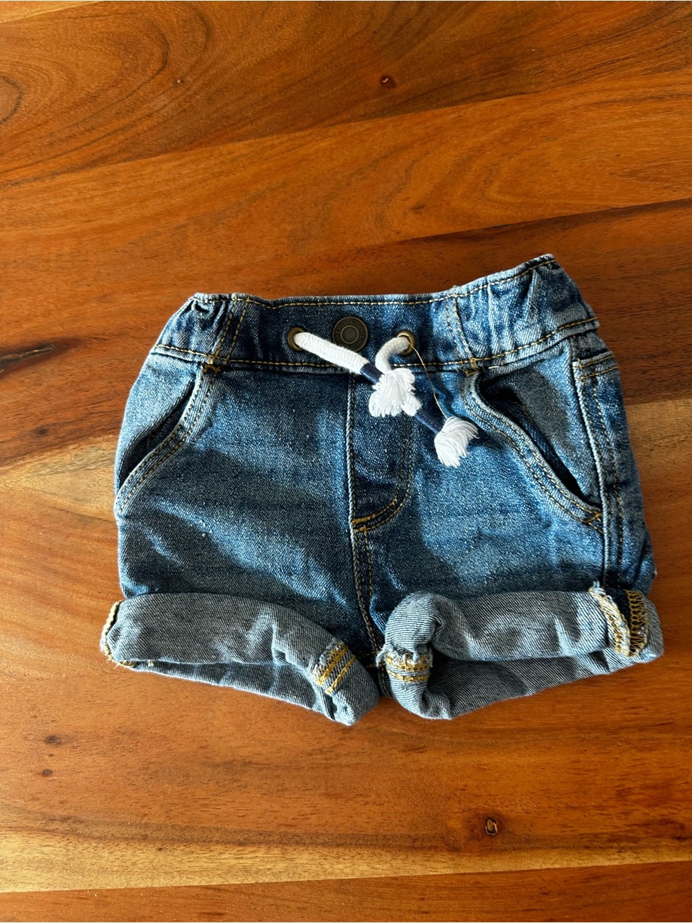 Kids Denim Roll-Cuff Shorts with Drawstring Waist - Blue